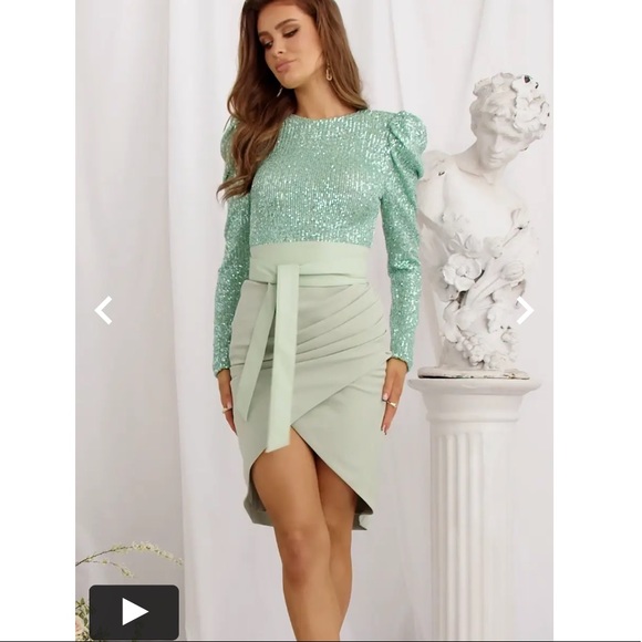 NEW SEASON Stunning Lavish Alice sequin feather embellished midi dress in sage - Picture 9 of 13